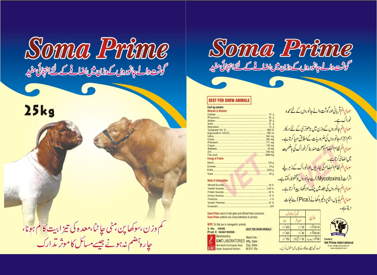 Soma Prime, livestock weight gain supplement, beef cattle feed, show animal nutrition, muscle growth supplement, cattle feed booster, veterinary livestock supplement, Vet Prime International, goat weight gain formula, animal growth booster