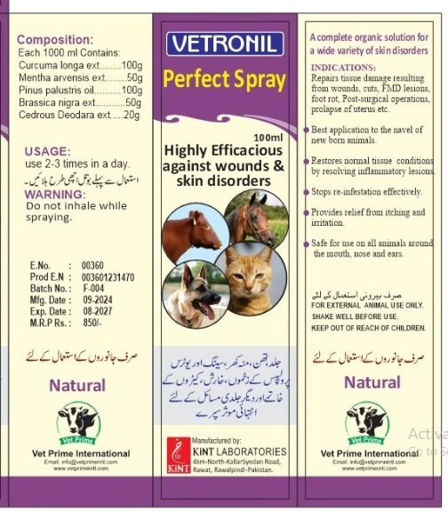 Vetronil Perfect Spray 100ml – Herbal Wound & Skin Care for Livestock and Pets | Vet Prime International